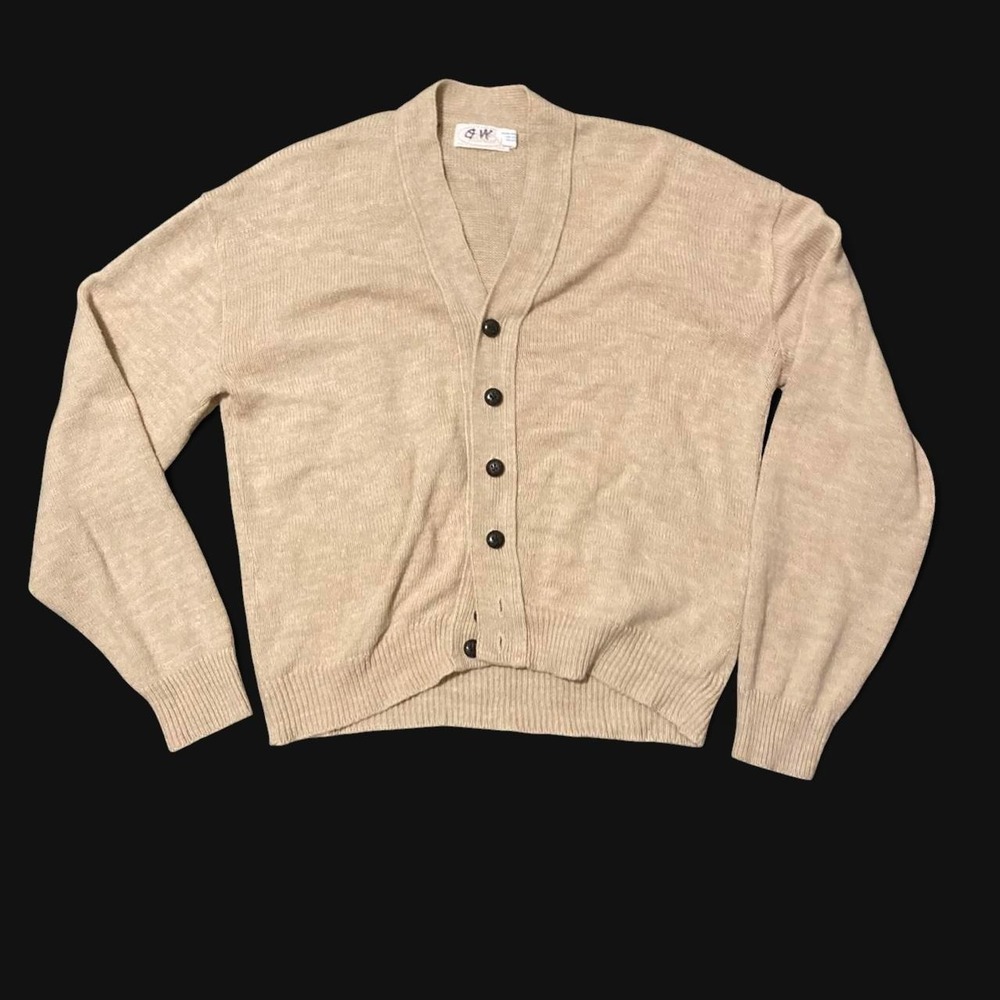 True Vintage 70s Christopher Michael Button cardigan Oatmeal Acrylic L/24.25